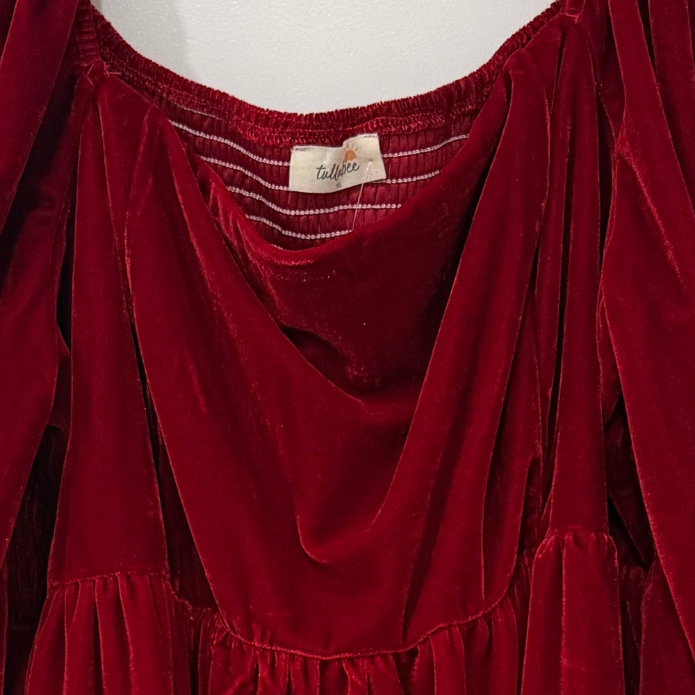 NWT Tullabee Red Velvet Midi Dress XL Lace Sleeve Altar’d State Boutique Style - Picture 5 of 5